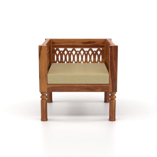 Image of NATRAJ ART & CRAFT Sheesham Wood 1 Seater Sofa Set for Living Room | Wooden CNC Sofa Set for Living Room Furniture (1 Seater, Honey Finish)