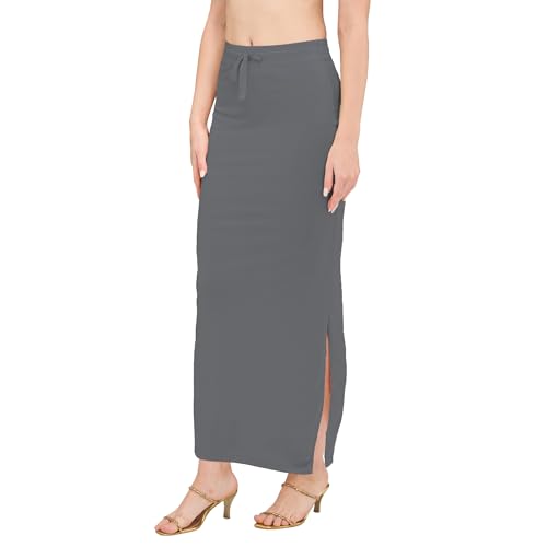 Image of DESI GIRL Satin Shimmer Stretchable Saree Shapewear Petticoat with Drawstring for Women | Mermaid fit Saree Petticoat with Side Slit for Easy Movement | Saree Shaper | Long inskirt