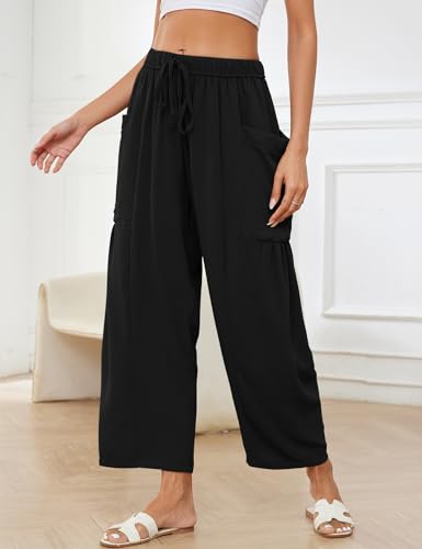 Flygo Women's Wide Leg Pants Summer Casual Loose Fit Beach Palazzo Harem Pants with Pockets3