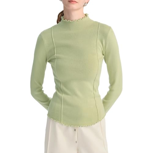 Petite Half High Collar Embroidery Knit Sweater Slim Fit Slimming Base Layer Top for Girls