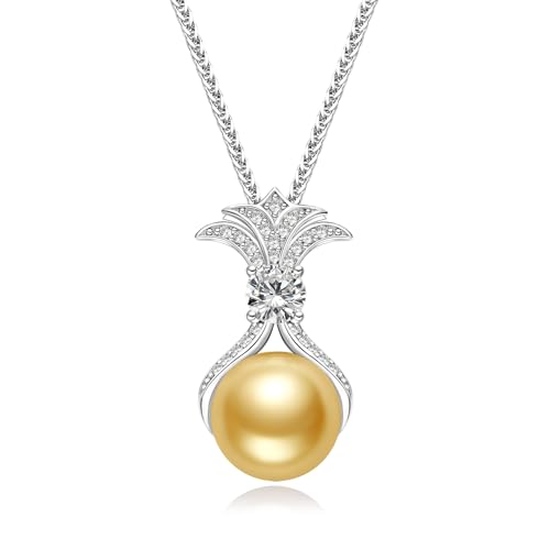 Pearl Necklaces for Women, Anniversary Birthday Gifts for Wife, Mom, Dauhter, Girlfriend, Grandma (Golden10-11mm)