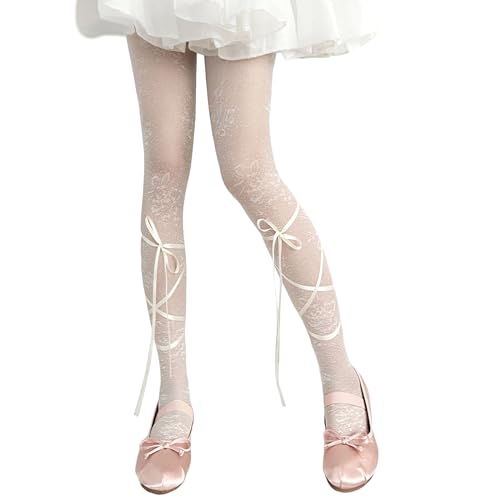 Image of Women's Lolita Patterned Tights Kawaii Bow Fishnet Stockings Lace Pantyhose | Semi See Through Tights Hollow Out Leggings Socks
