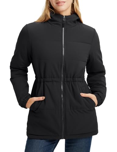 baleaf Women's Winter Coat Long Puffer Jacket Quilted Jackets with Hood Warm Running Insulated Hiking Snow Black XL