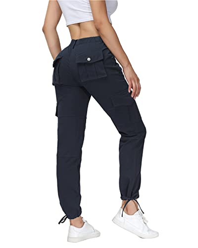 Dafensi Cargo Pants Women Cotton Stretchy With Pockets Elastic Wasit Pants For Work Casual Hiking Navy Xl #TOP1