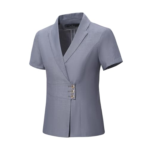 YYNUDA Women's Business Suit Set Formal Short Sleeve Double Breasted Solid Color Blazer Pantsuit3