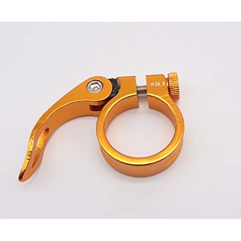 Aluminium bicycle seat clamp complete with quick release saddle clamp 34.9 mm CarbonEnmy, Gold Cover