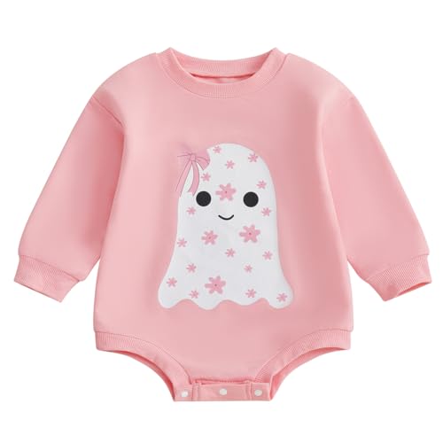 luethbiezx Infant Baby Boys Girls Halloween Sweatshirt Romper Long Sleeve Ghost Boo Coquette Bow Bubble Bodysuit Outfit