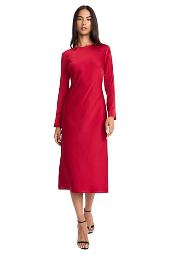 Donna Morgan Women's Dresses Elegant Long Sleeve Midi - Versatile Cocktail - Wedding Guest Dress or Work Dress for Women, Savvy Red, 16