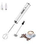 Handheld Electric Milk Frother with 2 Heads, Coffee Whisk Foam Mixer with USB Rechargeable 3 Speeds, Foam Maker Blender for Latte, Cappuccino, Hot Chocolate, Egg (White)