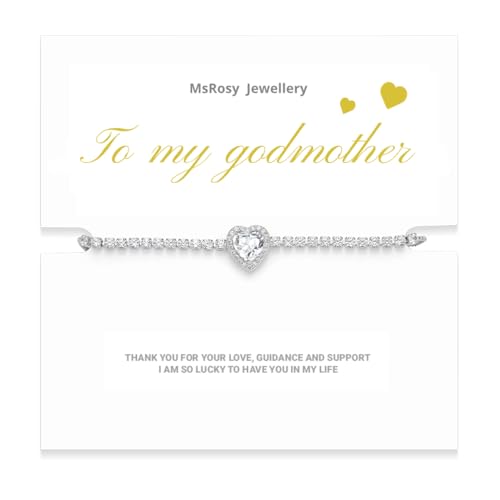 MsRosy Womens Silver Bracelets for Daughter Sister Granddaughter Cousin Daughter in law Mum Friend Niece Bracelets With Crystal and Cubic Zirconia Gifts For Women and Girls (Godmother - White)