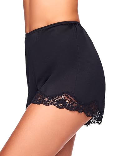 Ilusion Women's Pettipants for Women Under Dress 1039 - Lace Bloomers Shorts, Comfortable Satin Bloomer Shorts with Elastic Waist Black3