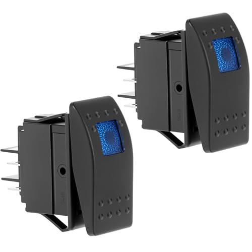 QWORK® Interrupteur à bascule étanche 12 V avec éclairage LED bleu, marche/arrêt pour bateaux et voitures, 4 broches
