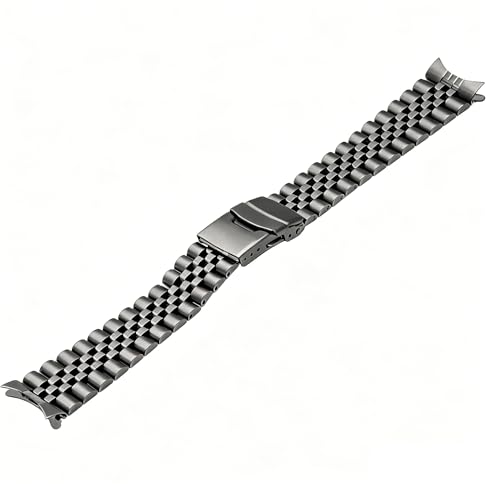 Image of Juntan Stainless Steel Curved Ends Tapered 18mm 20mm 21mm 22mm 23mm 24mm Metal Watch Band Flexible Watch Strap Replacement Bracelet Deployment Double Flip Lock Buckle Silver Black