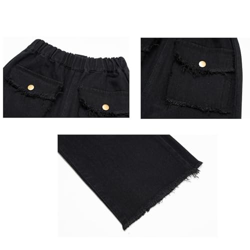 Kids Girls Boy Elastic Wide Leg Jeans Distressed High Waist Loose Fit Straight Jeans Casual Denim Pants with Pocket3