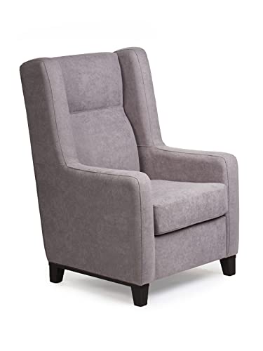 Sillonea- Sillón London, diseñado con Formas Rectas y Elegantes. Sillón Individual con Bastidor de Madera. Butaca Moderna con Tela Antimanchas. Medidas: 70x74x103 cm. (Gris, Wengué) Cover