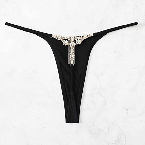 Lbjtakdp Rhinestone G-String Thong Bikini For Women Cute Chain Strap Crystal Sexy Bikinis Underwear Swimwear Bathing Suit Black #TOP6