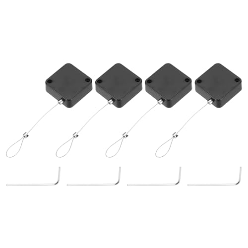 MECCANIXITY 4.9 ft Retractable Cable Lock with Latch Remote Control Security Lock with Adjustable Cord Tether Anti Theft for Laptop, TV, 600g, Black, 4 Pack