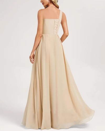 Rjer One Shoulder Bridesmaid Dress for Women 2025 Sleeveless A-Line Long Chiffon Formal Prom Dress with Slit2
