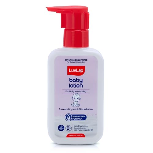 Image of LuvLap Baby Lotion with Milk Protein - 100ml, Suitable for Baby's Delicate Skin, 24 Hour Protection for Sensitive Skin, Shea Butter and VIT E, Paraben Free, Sweet Almond Oil, Dermatologically Tested