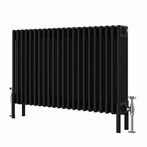 Warmehaus Traditional Cast Iron Style Black 4 Column Horizontal Radiator 600x1010mm Central Heating Space Saving Radiators
