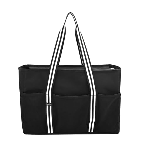 TeeYee 35L Strandtasche XXL Groß Mesh Beach Bag mit Reißverschluss Badetasche Damen Wasserdicht für Strand Reisen Einkaufen Sport Schwarz