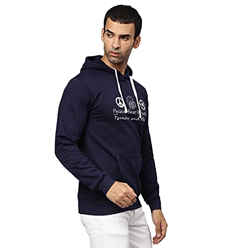 Image of CAHOOT Men Navy Blue New Fashionable Full Sleeve Stylish Casual Hooded Sweatshirts
