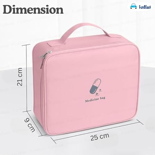 Image of FunBlast Travel First Aid Bag - Medical Portable Medicine Storage Bag, Waterproof Pill Organizer with Mesh Pocket, Zippered Medicines Bag for School, Travel, Camping (Pink)