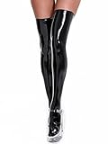 CHICTRY Damen Halterlose Strümpfe Wetlook Overknee Stocking Kniestrümpfe Einfarbig Stretch Cosplay Kostüm Gothic Punk Kleidung Schwarz B L