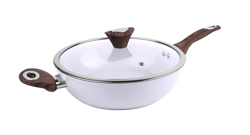 Phantom Chef Sartén de 11 pulgadas de profundidad, wok de 5 cuartos de galón, cuerpo de aluminio, revestimiento de cerámica antiadherente, con mango suave al tacto que se mantiene fresco, apto para