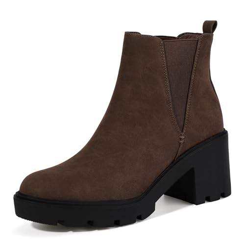 IDIFU IN3 Chelsea Ankle Boots Womens Boots Low Short Block Chunky Thick Heel Fall Boots Ladies Bride Wedding Slip On Closed Round Toe Booties Comfort Cute Trendy Stylish V Shaped Opening Dressy Boots