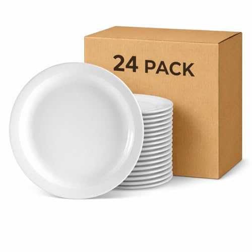CAC China NCN-8 Clinton Narrow Rim 9-Inch Super White Porcelain Plate, Box of 24