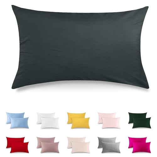 ATsense Lot de 2 taies d'oreiller 40x60 cm - 100% coton, Housse de coussin gris anthracite douce et hypoallergénique, certifiée ÖkoTex, Housse de coussin...