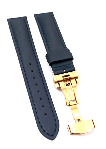 Image of 18mm 19mm 20mm 21mm 22mm 23mm 24mm Genuine Leather Butterfly Deployment Clasp Buckle Watch Band Strap Black Dark Brown TAN Blue Rose Black Gold White
