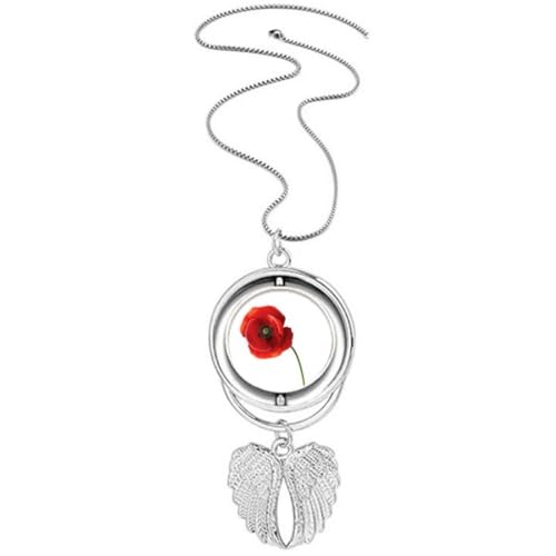 Collier rotatif anti-stress avec pendentif ailes d'ange et fleurs rouges
