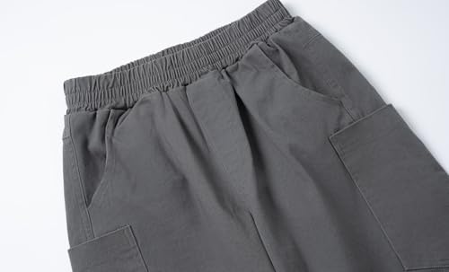 LittleSpring Teen Boys Casual Pants Loose Fit Grey Casual Cargo Pants with Two Pockets Kids Clothes Size 14-163