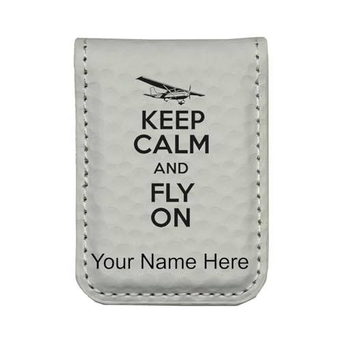 LaserGram Slim Magnetic Money Clip, Keep Calm and Fly On, Personalized Engraving Included (Golf White)
