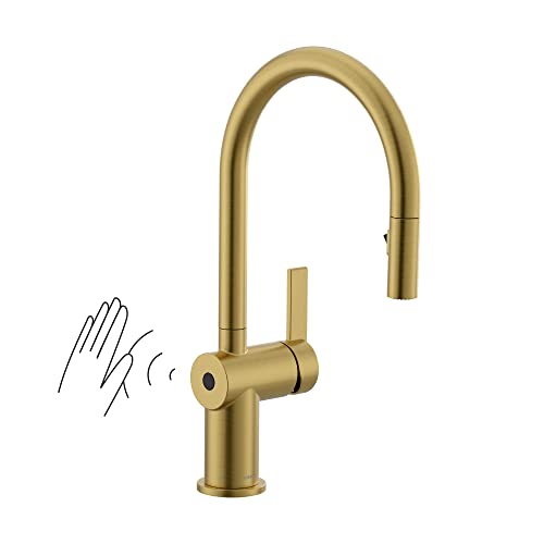 Moen Brushed Gold Cia Motionsense Wave Sensor Touchless One Handle Pulldown Kitchen Faucet Featuring Power Clean, 7622EWBG