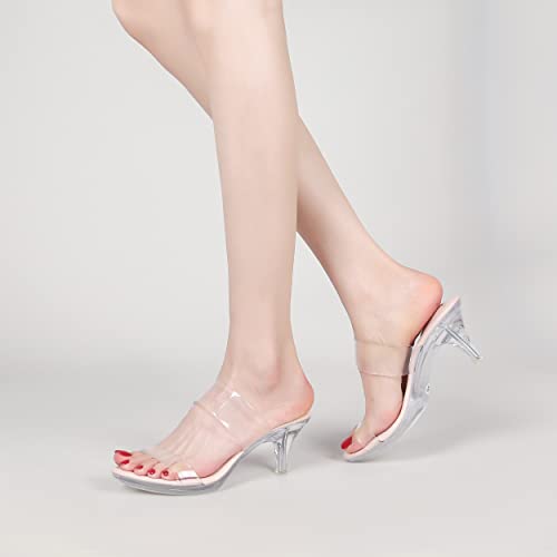 Image of NBUUNBU Clear Heels for Women Silver Black Heels Little Platform Sexy High Heels Sandals Stiletto Kitten Open Toe Dress Shoes Comfortable Double Transparent Strap Heeled Sandals Mule