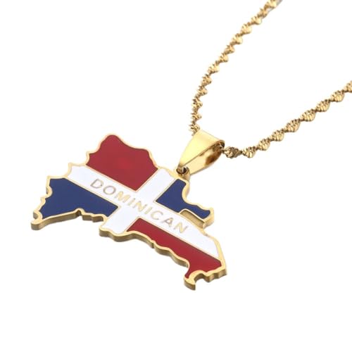 Collier De Carte De La République Dominicaine,Pendentif Tendance Personnalisé Avec Drapeau En Forme De Goutte D'Huile,Carte De La République Dominicaine,Collier De Pays À Longue Chaîne,Bijoux Pa