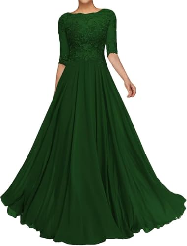 Chiffon Mother of The Bride Dresses for Wedding 1/2 Sleeve Sequin Laces Appliques Formal Evening Dress