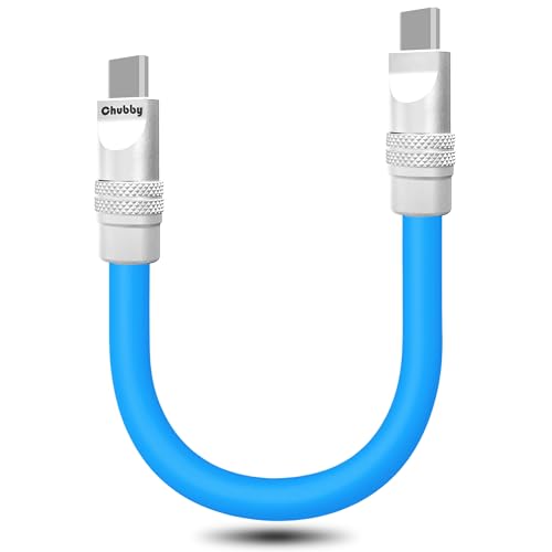 chubbycable Cute Chubby - Power Bank Friendly Charger Cable Durable 240W Fast Charging Cord Ultra-Thick Silicone Short USB C Cable Compatible with Phones Tablets, Blue, Type C-Type C, 20 inch