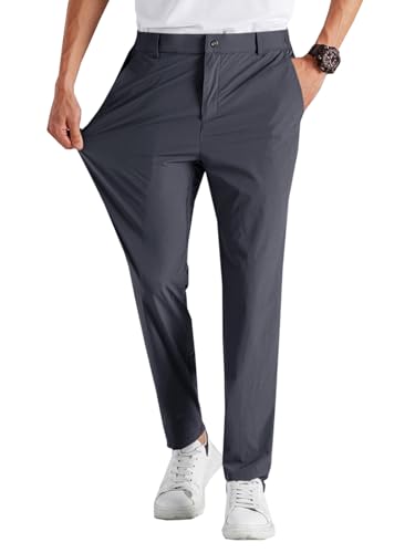 La Mejor Lista de Pantalon Casual disponible en línea. 46 Runcati - Pantalones elásticos de golf para hombre, estilo casual, ajustado, cintura elástica, pantalones cortos para trabajo, Gris oscuro, M
