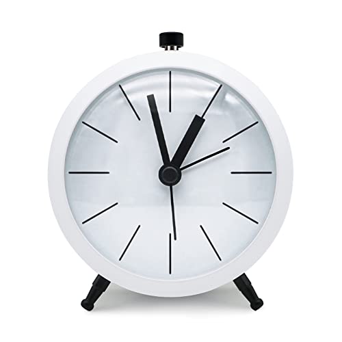Justup 4 Inch Analog Alarm Clock, Non-Ticking Silent Battery Operated Modern Metal Table Clock, Exquisite Small Round Alarm Clock Desk Clock For Bedroom, Bedside, Desk, Shelf (White) #TOP13