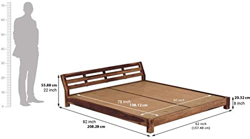 Image of Solid Sheesham Wood Queen Size Bed Without Storage Wooden Double Bed Cot for Bedroom Living Room Home and Hotel (Teak Finish)