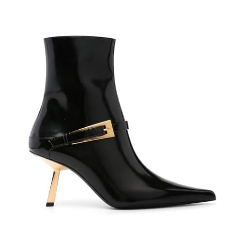 Kapxumo Women's Black Ankle Boots Pointed Toe Stiletto Buckle Boots