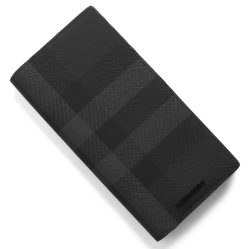 バーバリー 二つ折り長財布 メンズ チャコールチェック レザー 小銭入れ8064598メンズ グレー 二 (ブラック)