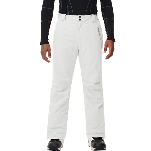 HOTIAN Pantaloni da sci da uomo, impermeabili, traspiranti, caldi, per attività all'aria aperta, da neve, da snowboard, da trekking, bianco, XXL