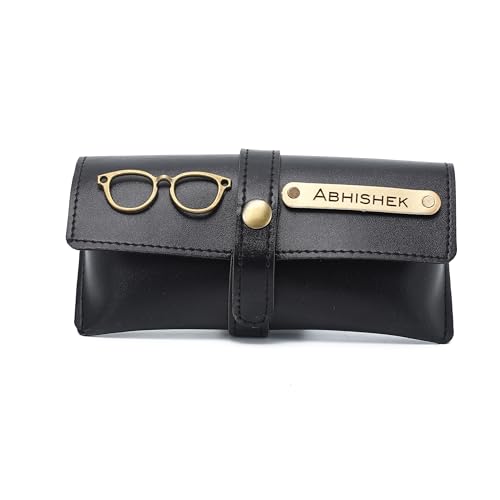 Image of AICA Personalised Name & Charm Leather Sunglass Case Cover for Men & Women | Hard Case Eyewear Cover