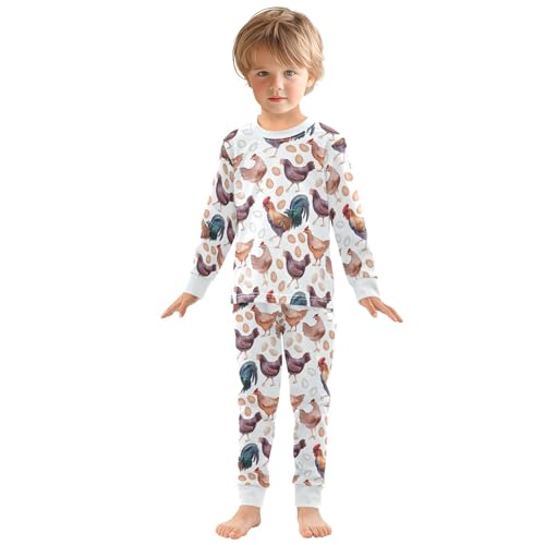 Chickens Roosters Eggs Pajama Sets Long Sleeve Top with Pants Cotton Soft Sleepwear 2 Piece Pjs Set, 6 Years Old4