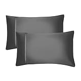 LEJIAN Silk Bedding Pillowcases - 2 Pack Standard Size(20X26 Inch) - Hemstitched Pillow Cases - Soft Silk Pillowcase with Envelope Closure, Grey
